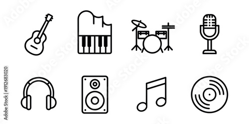 Music outlined icons set