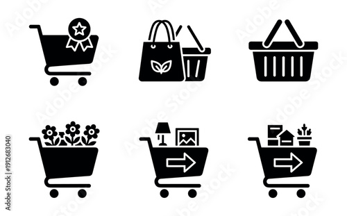 Shopping-related black icons set