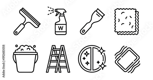 Window Cleaning Line Icons Set