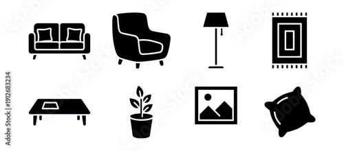 Home black and white minimalist icons set