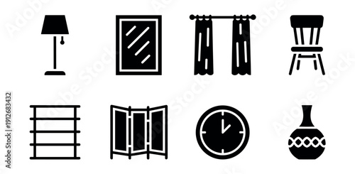 Furniture and decor black icons set