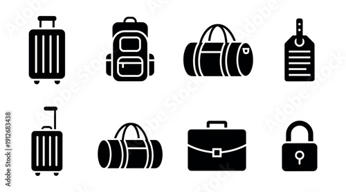 Travel and Luggage Silhouette Icons Set