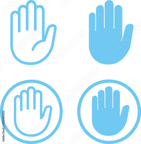 Set of Open hand and palm icons showing a stop gesture transparent