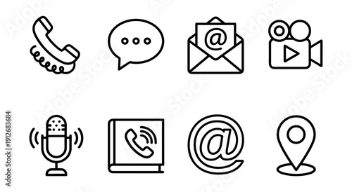 Communication and technology line icons set