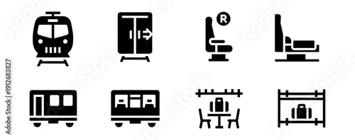 Train travel line icons set