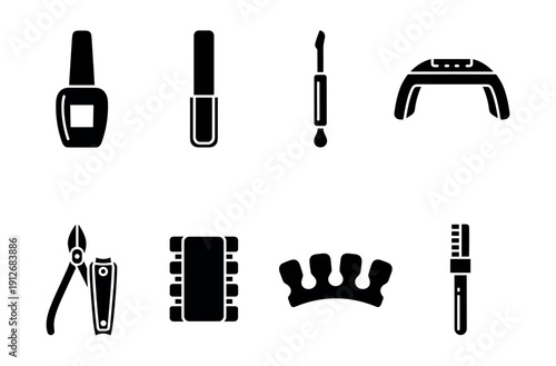 Nail care silhouette icons set
