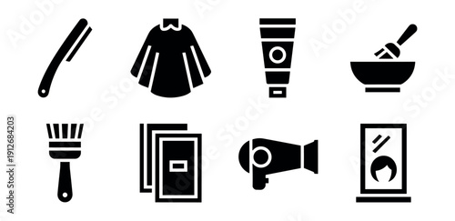 Hairdressing and grooming silhouette icons set