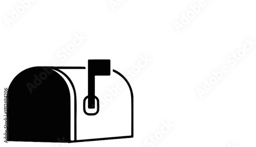 A black and white cartoon illustration of a mailbox with its flag up