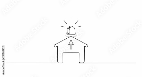 Alarm siren on house silhouette, concept of security alert and danger warning