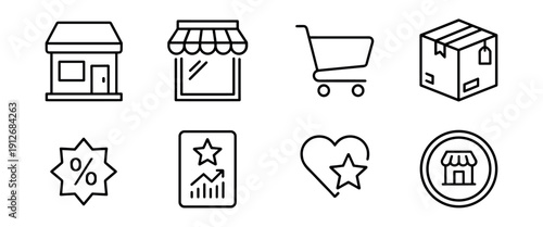 Shopping and commerce line icons set