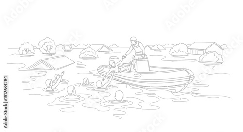 Flood Rescue: Rescuer Pulls Drowning Person From Water Into Boat