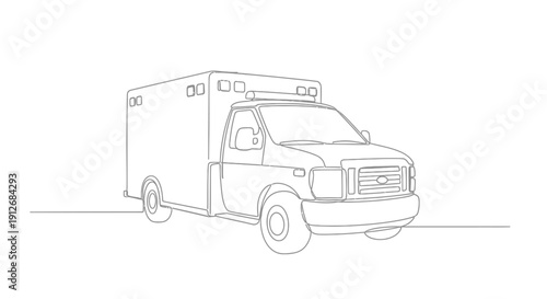 Ambulance Vehicle Line Drawing - Emergency Medical Service Transport