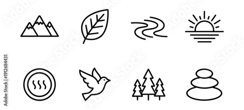 Nature line art icons set