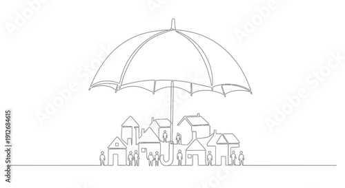 Home Protection Umbrella: Community Safeguard, Residential Security, Property Insurance Concept