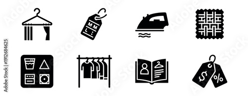 Clothing-related black and white icons set