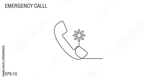 Emergency Call Icon - Handset and Signal Lines, Minimalist Line Art