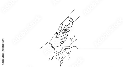Helping Hand Reaching Out From Crack in Ground, Unity and Support