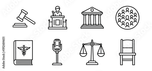 Law and justice line icons set