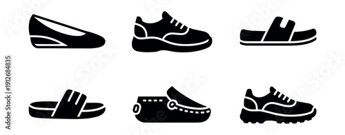 Footwear silhouette icons set