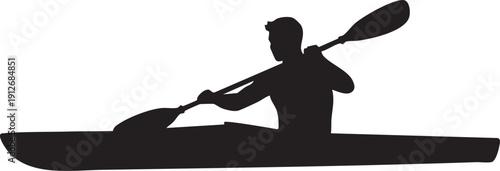 Person sitting in a kayak and paddling silhouette isolated on white background minimalist kayaking and water sports illustration