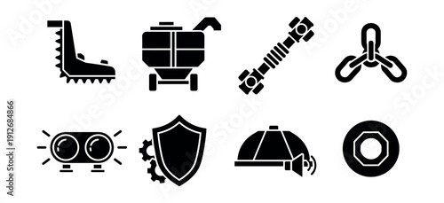 Industrial and mechanical silhouette icons set
