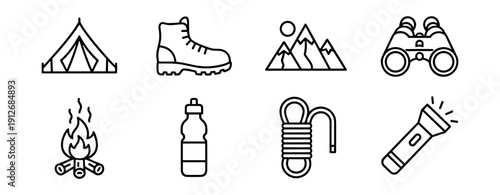 Outdoor activities and camping line icons set