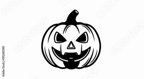 A black and white graphic of a smiling jack-o'-lantern with sharp teeth and triangular eyes