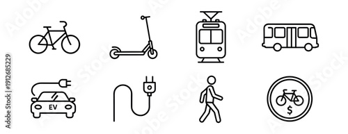 Transportation line icons set