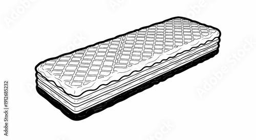 A black and white line drawing of a wafer cookie with cream filling