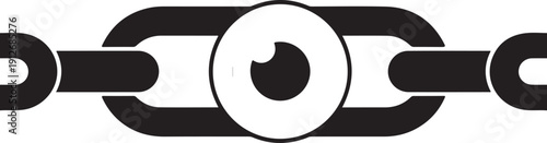 Black and white graphic illustration of a chain link with a central eye icon symbol. isolated on white background, illustration