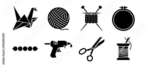 Crafting and DIY silhouette icons set