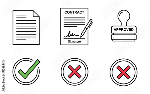 Business Document and Approval Icons Set
