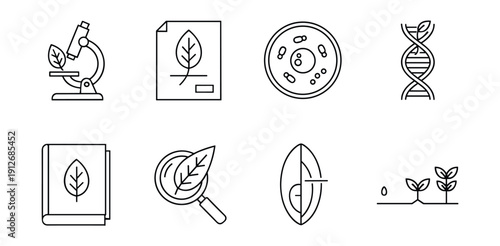Botany and Plant Biology Line Icons Set