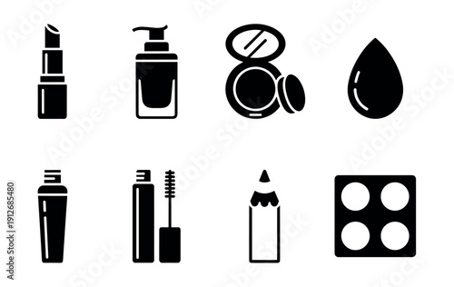 Makeup and Cosmetic Products Black Icons Set