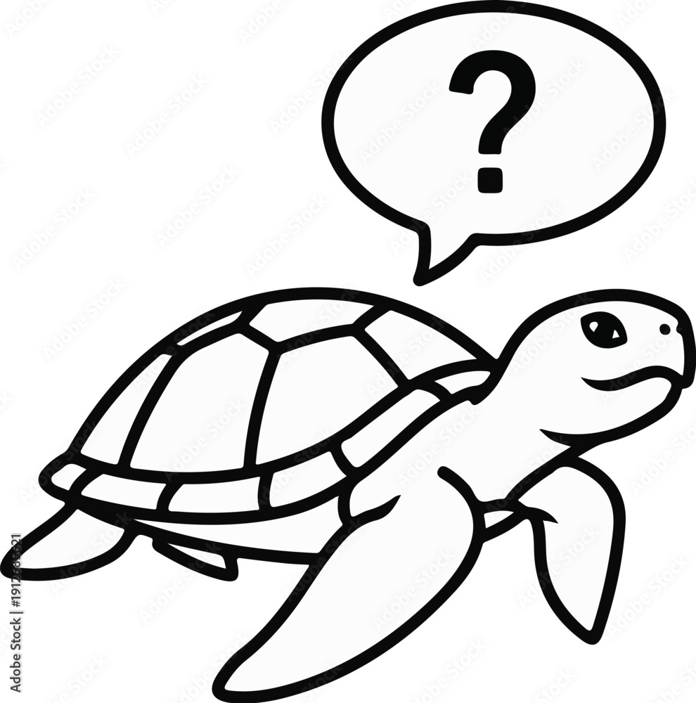 Obraz premium A cartoon turtle with a question mark in a speech bubble above