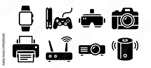 Electronic devices silhouette icons set