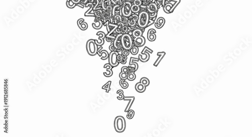 A cascade of floating outline numbers, zero to nine, falling