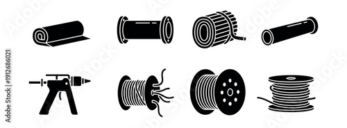 Cable and wire management icons set