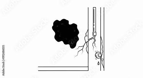 A black cloud, cracked wall, and dripping water from a pipe