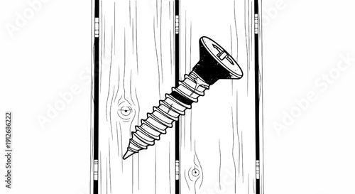 A close-up illustration of a screw penetrating wooden planks