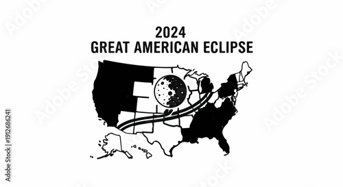 2024 Great American Eclipse map with moon