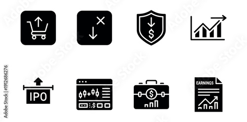 Financial black and white icons set