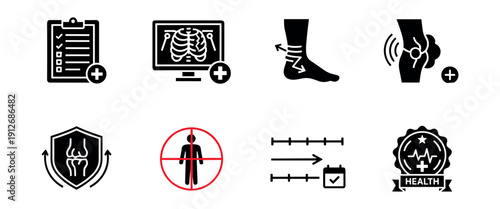 Medical and healthcare bold line icons set