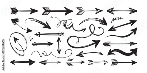 Hand drawn arrow collection doodle style graphic elements vector illustration creative set