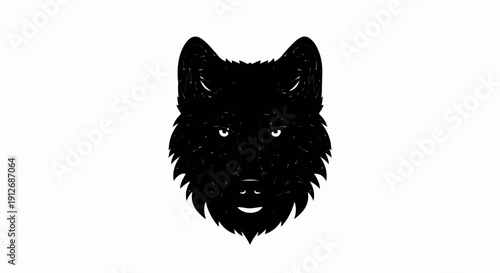 A black wolf head with glowing white eyes and a snarling mouth