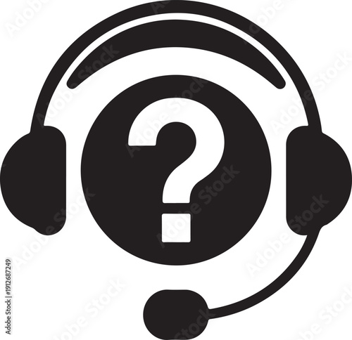 Customer support icon with headphones and a question mark for help desk services. isolated on white background, illustration