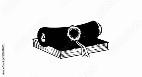 A diploma with wax seal rests on a stack of books