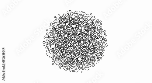 A circular cluster of numerous small, irregularly shaped pebbles, rendered in black outline