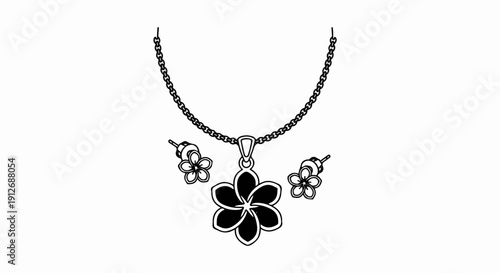 A delicate silver chain necklace with a matching flower pendant and stud earrings