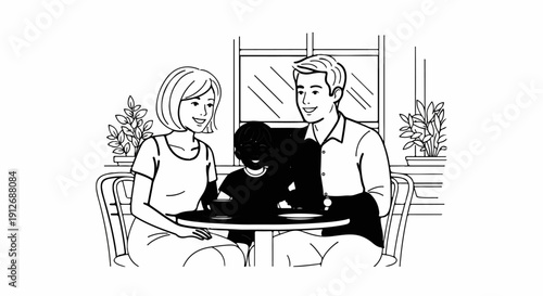 A diverse family enjoys coffee at an outdoor cafe with plants